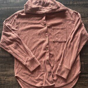 BKE Women's Soft Button Down Hoodie Shirt- Mauve Pink- Size small - LIKE NEW